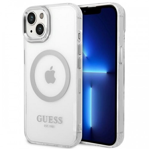 Guess GUHMP14MHTRMS iPhone 14 Plus 6,7" srebrny|silver hard case Metal Outline Magsafe image 1