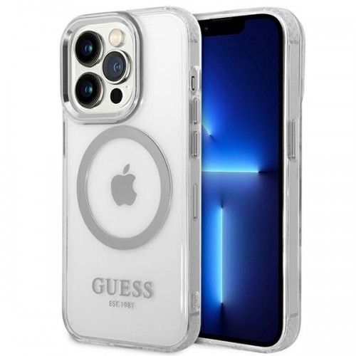 Guess GUHMP14LHTRMS iPhone 14 Pro 6,1" srebrny|silver hard case Metal Outline Magsafe image 1