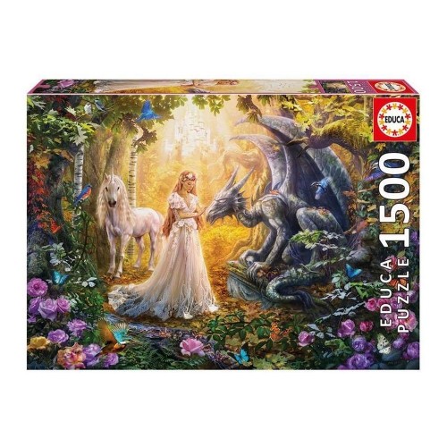 Puzle un domino komplekts Dragón Princesa Unicornio Educa 17696 1500 Daudzums 85 x 60 cm image 1