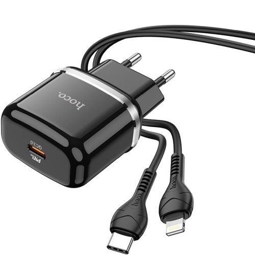 Hoco N24 Зарядное устройство Type-C QC3.0 20W + Lightning кабель 1m image 1