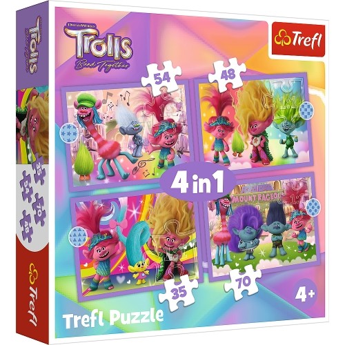 TREFL TROLLS Комплект пазлов "Тролли 3" 4в1 image 1