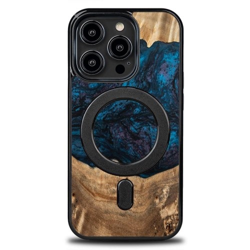 Apple Wood and Resin Case for iPhone 14 Pro MagSafe Bewood Unique Neptune - Navy Blue and Black image 1