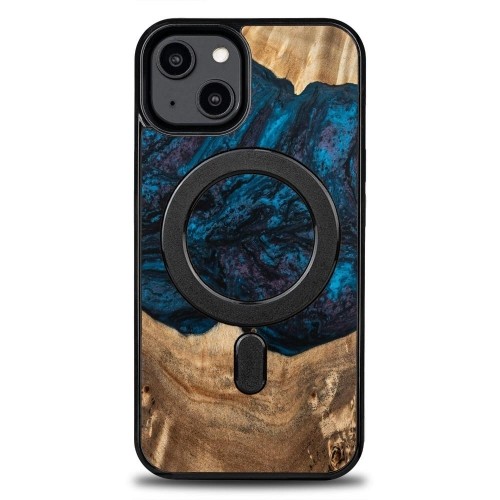 Apple Wood and Resin Case for iPhone 14 MagSafe Bewood Unique Neptune - Navy and Black image 1