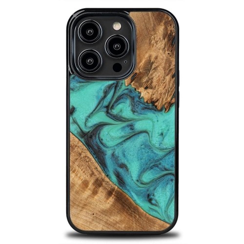 Apple Bewood Unique Turquoise iPhone 14 Pro Wood and Resin Case - Turquoise Black image 1