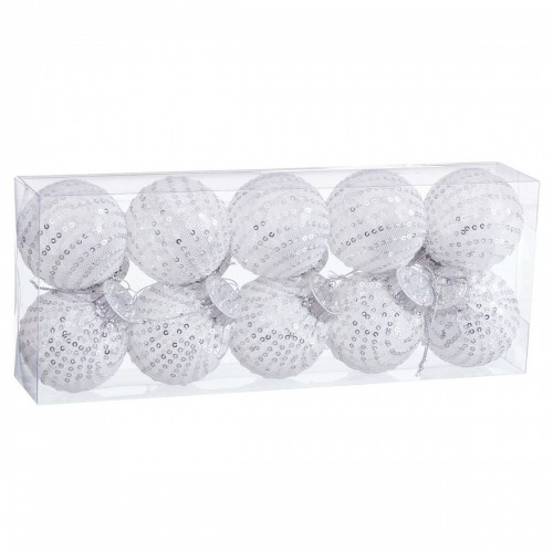 Bigbuy Christmas Ёлочные шарики Белый Серебристый Пластик Ткань пайетки 6 x 6 x 6 cm (10 штук) image 1