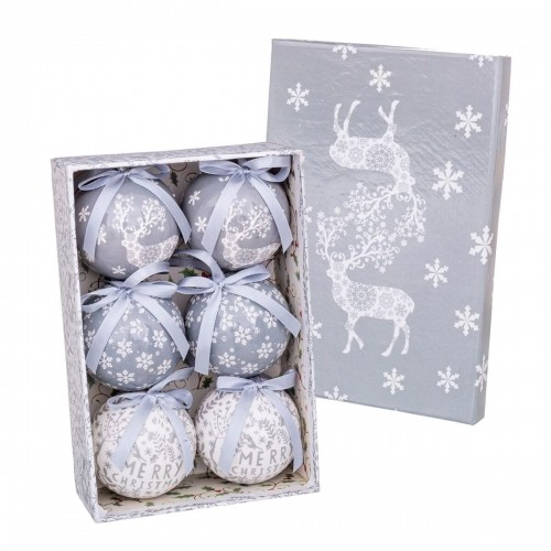 Bigbuy Christmas Ёлочные шарики Белый Серебристый бумага Polyfoam Oленем 7,5 x 7,5 x 7,5 cm (6 штук) image 1