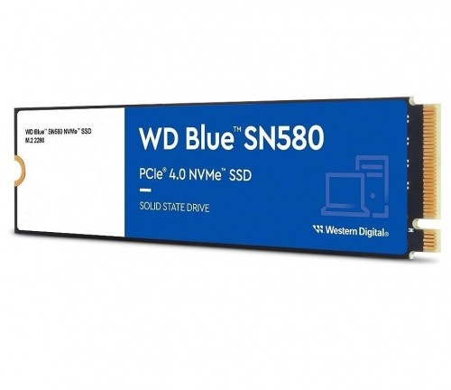 SSD|WESTERN DIGITAL|Blue SN580|1TB|M.2|PCIe Gen4|NVMe|TLC|Write speed 4150 MBytes/sec|Read speed 4150 MBytes/sec|2.38mm|TBW 600 TB|MTBF 1500000 hours|WDS100T3B0E image 1