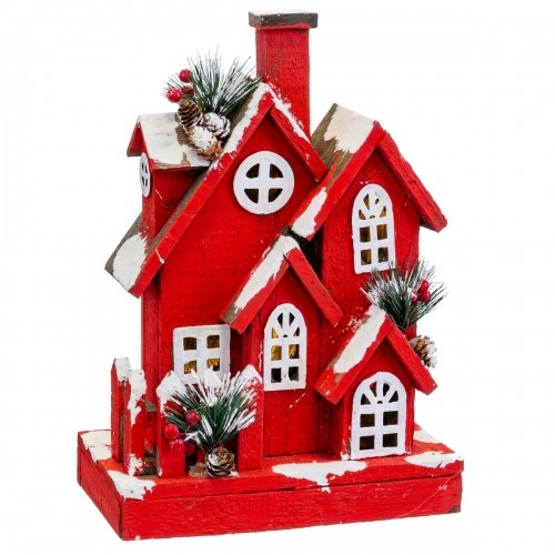 Bigbuy Christmas Новогоднее украшение Красный Деревянный дом 24 x 13 x 33 cm image 1