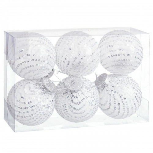 Bigbuy Christmas Ёлочные шарики Белый Серебристый Пластик Ткань пайетки 8 x 8 x 8 cm (6 штук) image 1