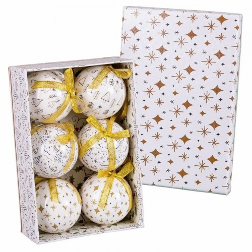 Christmas Baubles White Golden Paper Polyfoam 7,5 x 7,5 x 7,5 cm (6 Units) image 1