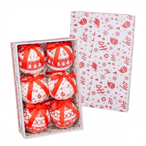 Christmas Baubles HO-HO White Red Paper Polyfoam 7,5 x 7,5 x 7,5 cm (6 Units) image 1