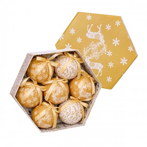 Christmas Baubles Golden Paper Polyfoam Deer 7,5 x 7,5 x 7,5 cm (7 Units) image 1