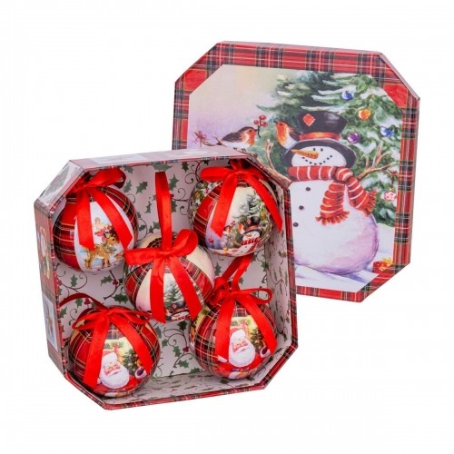 Bigbuy Christmas Eglītes rotājumi Sarkans Daudzkrāsains Papīrs Polyfoam Sniega lelle 7,5 x 7,5 x 7,5 cm (5 gb.) image 1