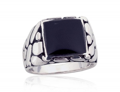 Серебряное кольцо #2101864(POx-Bk)_ON, Серебро 925°, оксид (покрытие), Оникс, Размер: 19.5, 13.2 гр. image 1