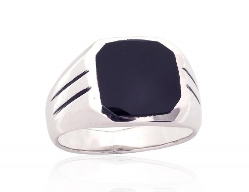 Серебряное кольцо #2101861(POx-Bk)_ON, Серебро 925°, оксид (покрытие), Оникс, Размер: 21, 11.5 гр. image 1