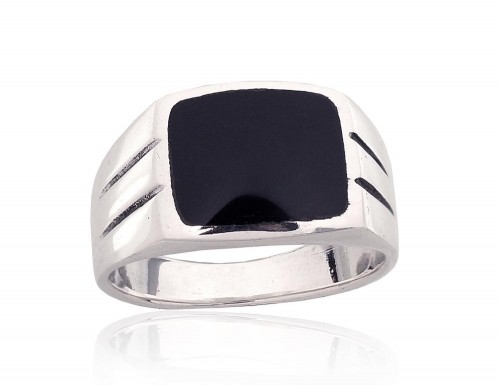 Серебряное кольцо #2101860(POx-Bk)_ON, Серебро 925°, оксид (покрытие), Оникс, Размер: 20, 7.9 гр. image 1