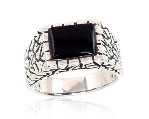 Серебряное кольцо #2101366(POx-Bk)_ON, Серебро 925°, оксид (покрытие), Оникс, Размер: 20.5, 10.6 гр. image 1