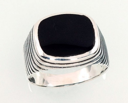 Серебряное кольцо #2101358(POx-Bk)_ON, Серебро 925°, оксид (покрытие), Оникс, Размер: 21, 10.2 гр. image 1