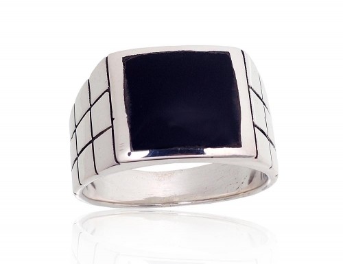 Серебряное кольцо #2100262(POx-Bk)_ON, Серебро 925°, оксид (покрытие), Оникс, Размер: 20.5, 10.7 гр. image 1