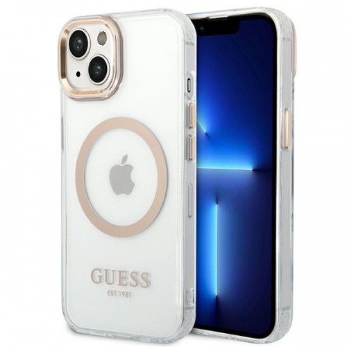 Guess Transparent MagSafe Compatible Case for iPhone 14 Gold image 1