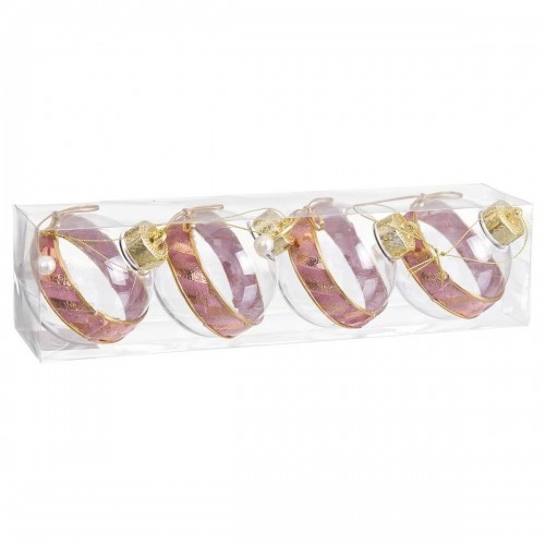 Christmas Baubles Pink Transparent Golden Plastic Fabric Lasso 8 x 8 x 8 cm (4 Units) image 1