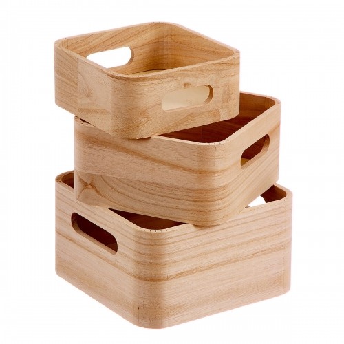 Set of Stackable Organising Boxes Caison Natural Wood 18,5 x 18,5 x 10 cm 3 Pieces image 1