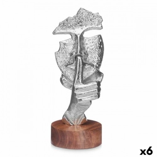 Decorative Figure Face Silver Wood Metal 12 x 29 x 11 cm image 1