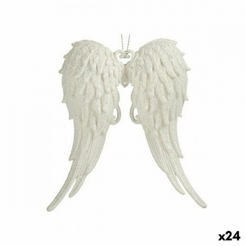Christmas bauble Angel Wings White Plastic Glitter 13 x 14,5 x 2,5 cm (24 Units) image 1