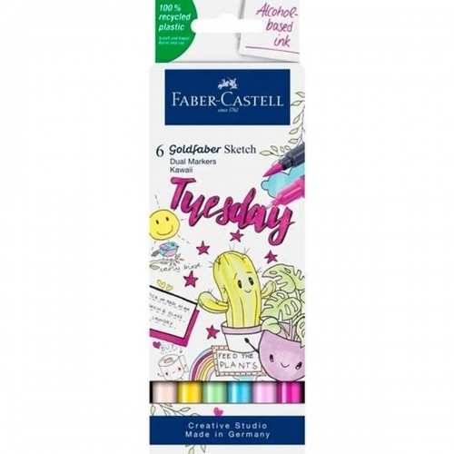 Set of Felt Tip Pens Faber-Castell Goldfaber Sketch - Kawaii Double 6 Pieces image 1