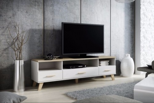 Halmar TV stand LOTTA 180 3s3K dimond white/lsonoma oak image 1