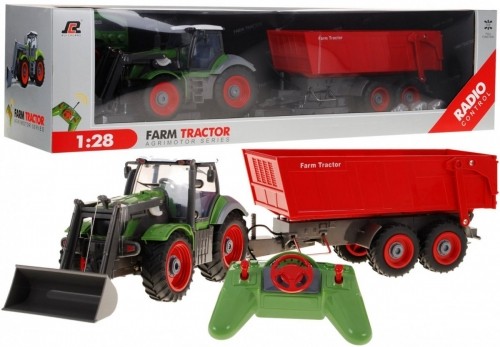 RoGer Зеленый сельскохозяйственный трактор с красным прицепом 1:28 image 1