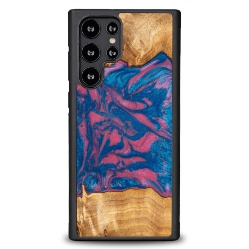 Wood and resin case for Samsung Galaxy S22 Ultra Bewood Unique Vegas - pink and blue image 1