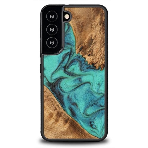Wood and resin case for Samsung Galaxy S22 Bewood Unique Turquoise - turquoise and black image 1