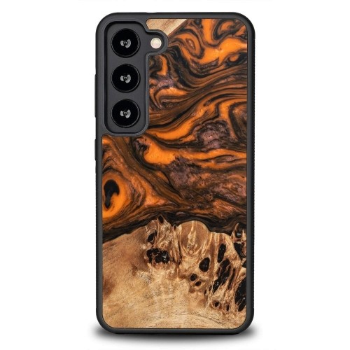 Wood and resin case for Samsung Galaxy S23 Bewood Unique Orange - orange and black image 1