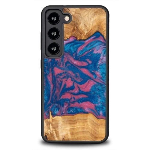 Wood and resin case for Samsung Galaxy S23 Bewood Unique Vegas - pink and blue image 1