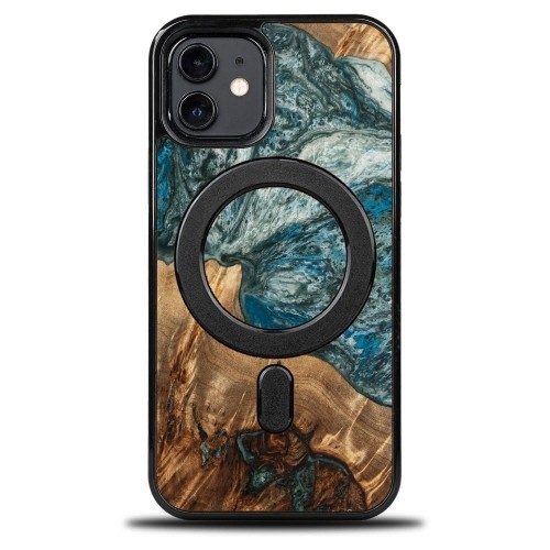 Wood and Resin Case for iPhone 12|12 Pro MagSafe Bewood Unique Planet Earth - Blue-Green image 1
