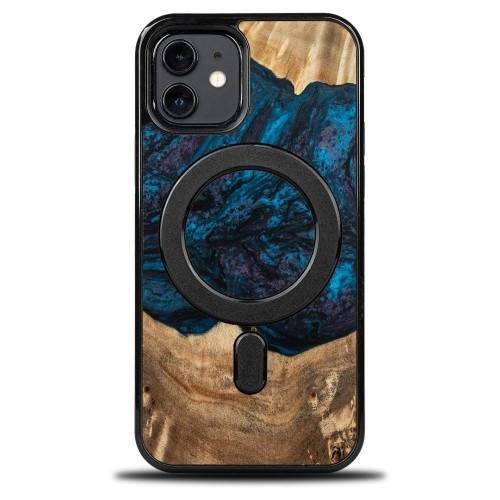 Wood and Resin Case for iPhone 12|12 Pro MagSafe Bewood Unique Neptune - Navy Blue & Black image 1