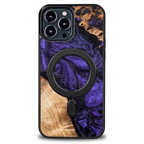 Wood and Resin Case for iPhone 13 Pro Max MagSafe Bewood Unique Violet - Purple and Black image 1