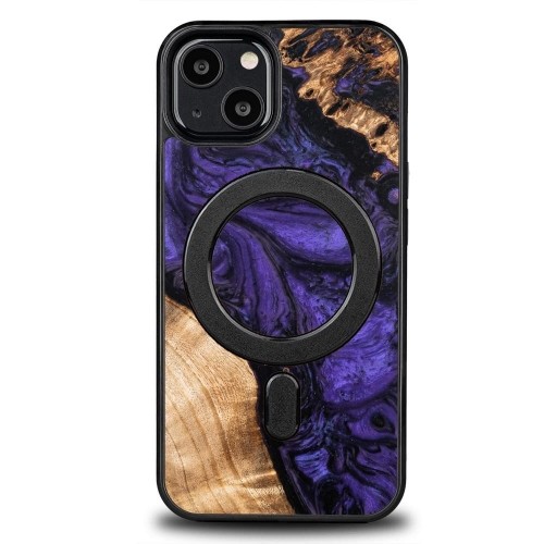 Wood and Resin Case for iPhone 13 MagSafe Bewood Unique Violet - Purple and Black image 1