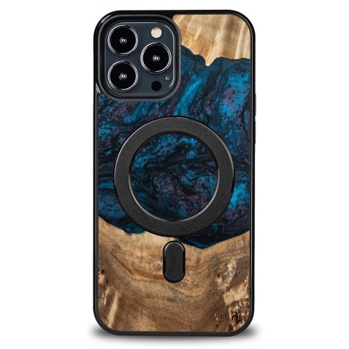 Wood and Resin Case for iPhone 13 Pro Max MagSafe Bewood Unique Neptune - Navy Black image 1