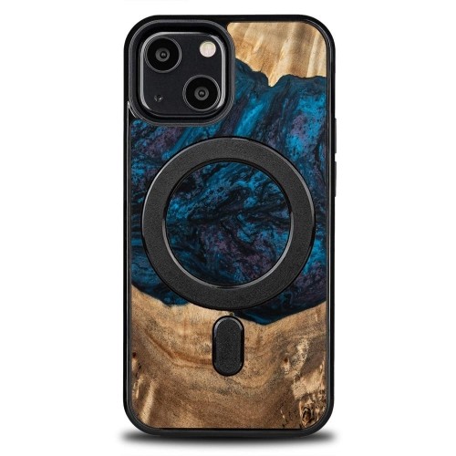 Wood and Resin Case for iPhone 13 Mini MagSafe Bewood Unique Neptune - Navy and Black image 1