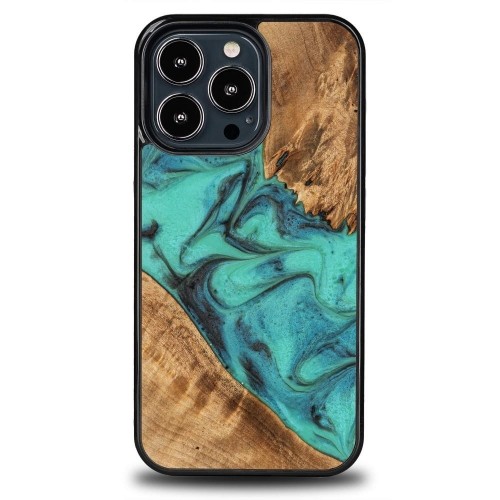 Bewood Unique Turquoise iPhone 13 Pro Wood and Resin Case - Turquoise Black image 1