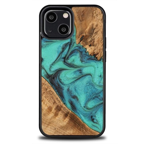 Wood and Resin Case for iPhone 13 Mini Bewood Unique Turquoise - Turquoise Black image 1