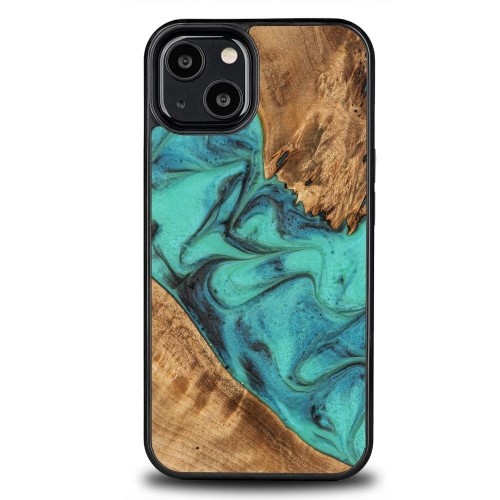 Bewood Unique Turquoise iPhone 13 Wood and Resin Case - Turquoise Black image 1