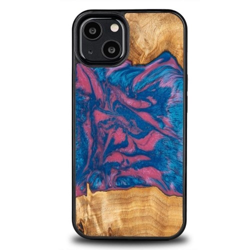 Bewood Unique Vegas wood and resin case for iPhone 13 - pink and blue image 1