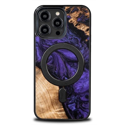 Wood and Resin Case for iPhone 14 Pro Max MagSafe Bewood Unique Violet - Purple and Black image 1