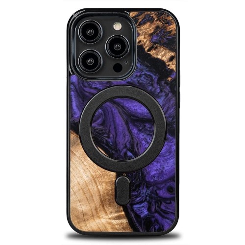 Wood and Resin Case for iPhone 14 Pro MagSafe Bewood Unique Violet - Purple and Black image 1