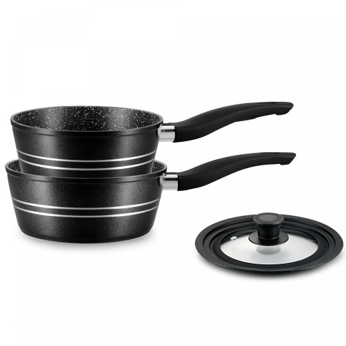 Royalty Line RL-FS2M: 3 Pieces Saucepan Set with Marble Coating Black image 1