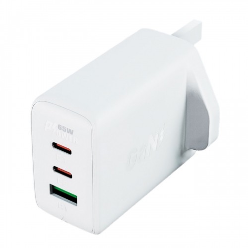 Acefast charger GaN 65W 3 ports (1xUSB, 2xUSB C PD) UK plug white (A44) image 1