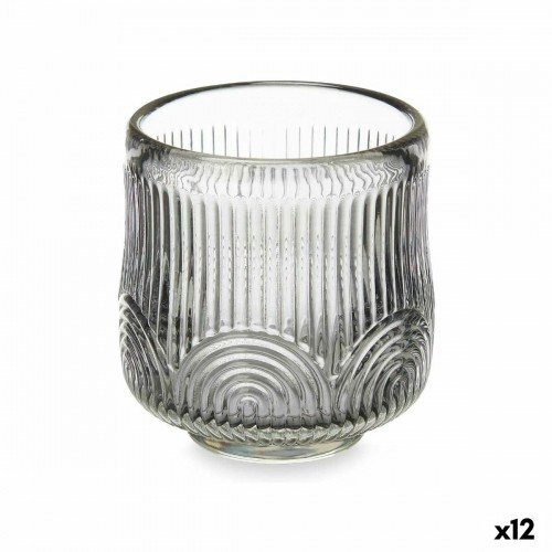Candleholder Stripes Grey Crystal 7,5 x 7,8 x 7,5 cm (12 Units) image 1
